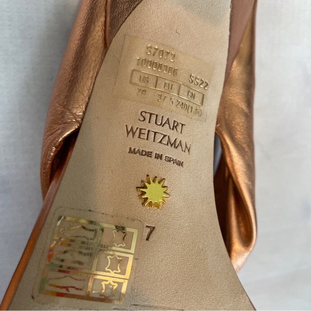 Stuart Weitzman Playa Metallic Knot Sandals Kitten Heel Mules Sz 7 - Picture 9 of 11